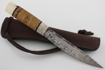 Якутский нож большой "хотохон" кованая 95х18. Рукоять рог/береста.